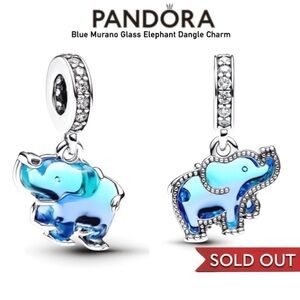 PANDORA Blue Murano Glass Elephant Dangle Charm w/box